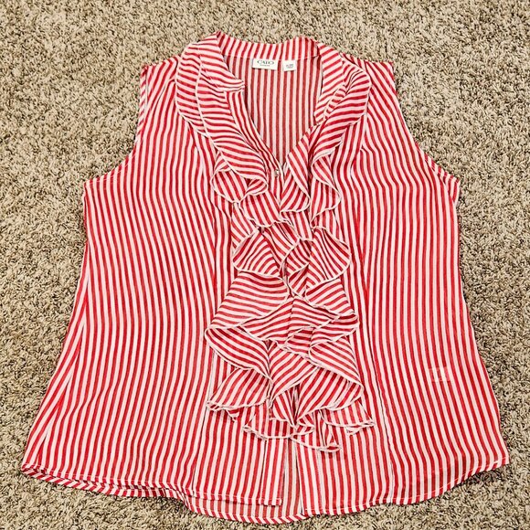 Ladies red & white ruffle sleeveless top - Picture 1 of 7
